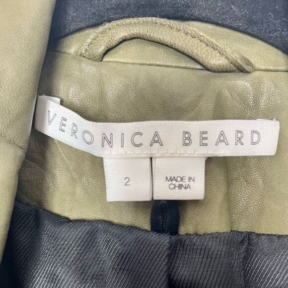Sz 2 Veronica Beard Cooke Leather Dickey Jacket Blazer Olive Green - Picture 10 of 14